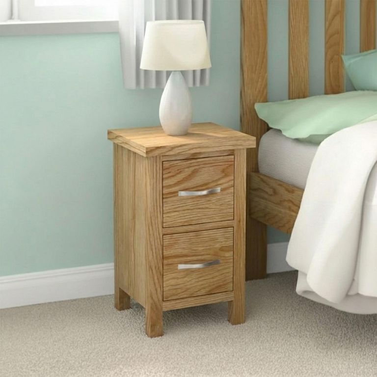 New Trinity Narrow Bedside Cabinet - 2 Drawer - Natural Oak