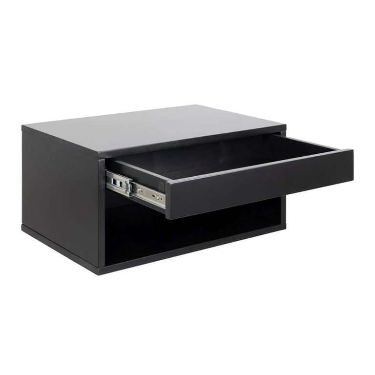 Cholet Bedside Table - 1 Drawer - Wall Mounted - Floating - Black Painted