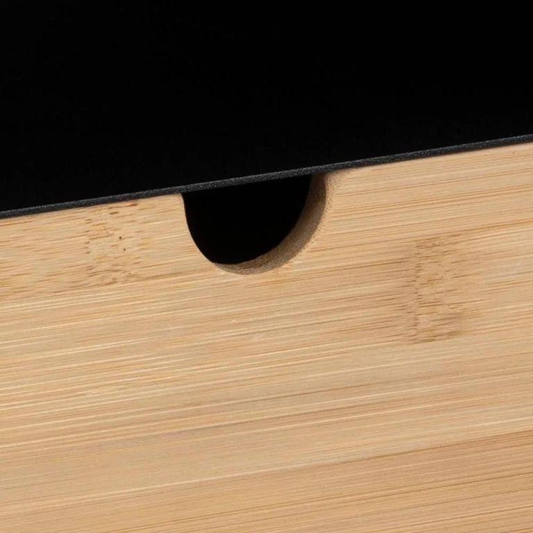 Joliet Bedside Table - 1 Drawer - Floating - Black and Bamboo Wood