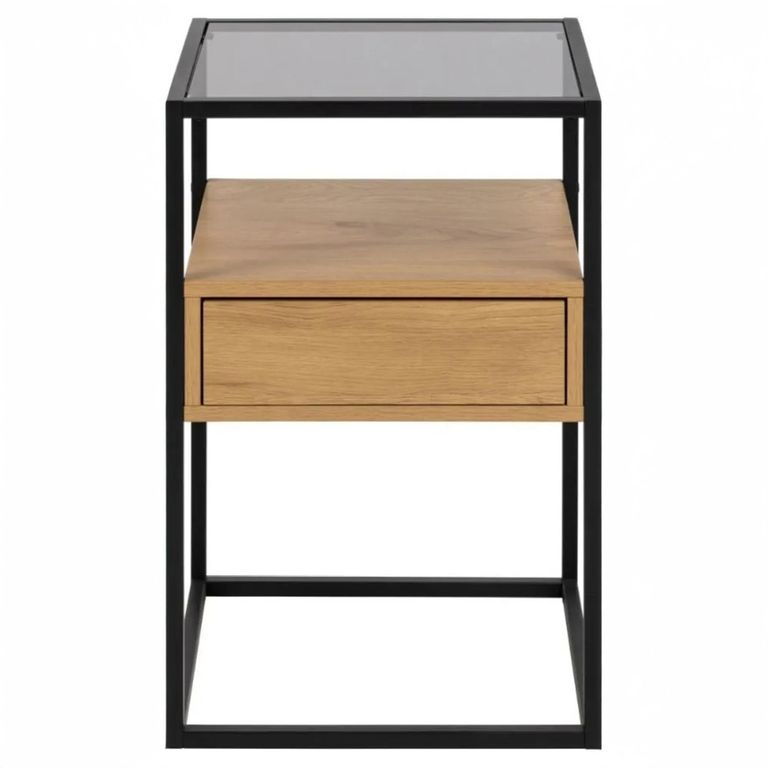Randolf Bedside Table - 1 Drawer - Oak and Black