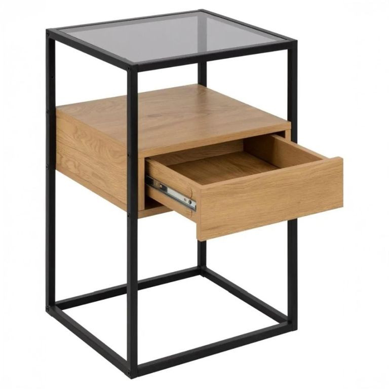 Randolf Bedside Table - 1 Drawer - Oak and Black
