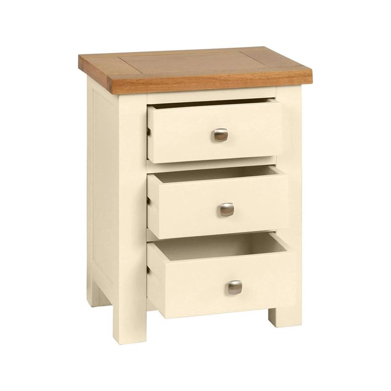 Lundy Bedside Cabinet - 3 Drawer - Ivory Painted