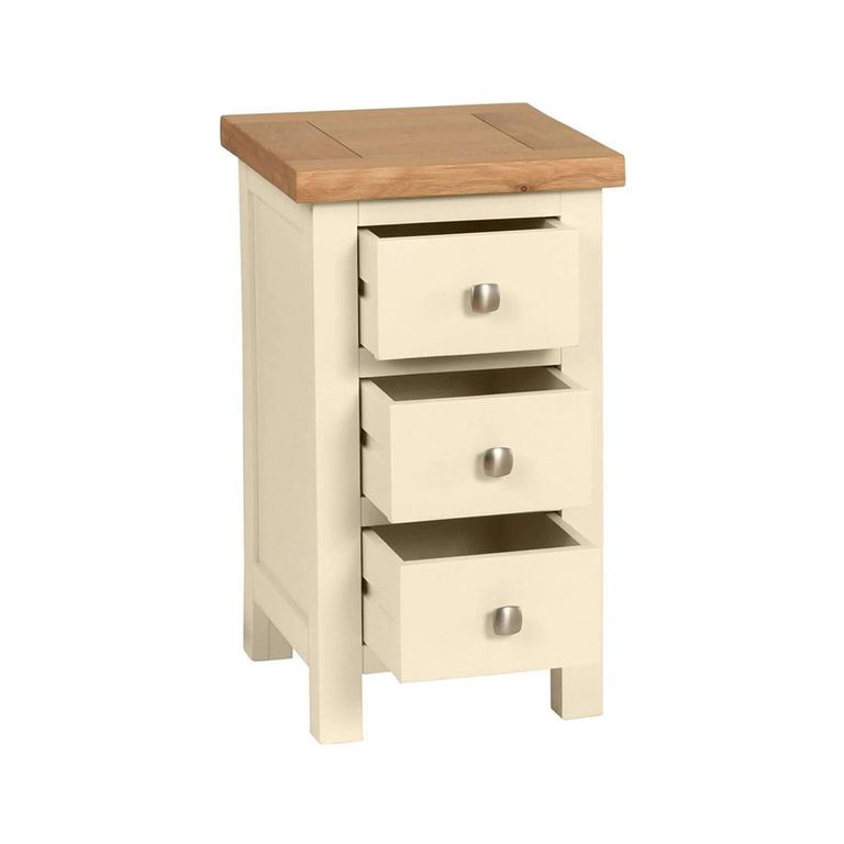 Lundy Bedside Cabinet - 3 Drawer Compact - Ivory Painted