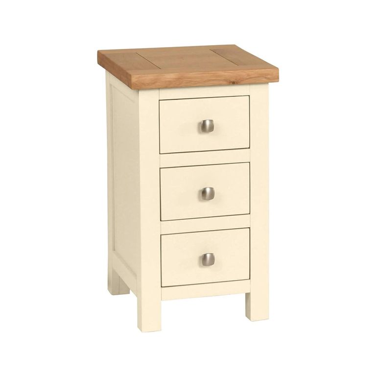 Lundy Bedside Cabinet - 3 Drawer Compact - Ivory Painted