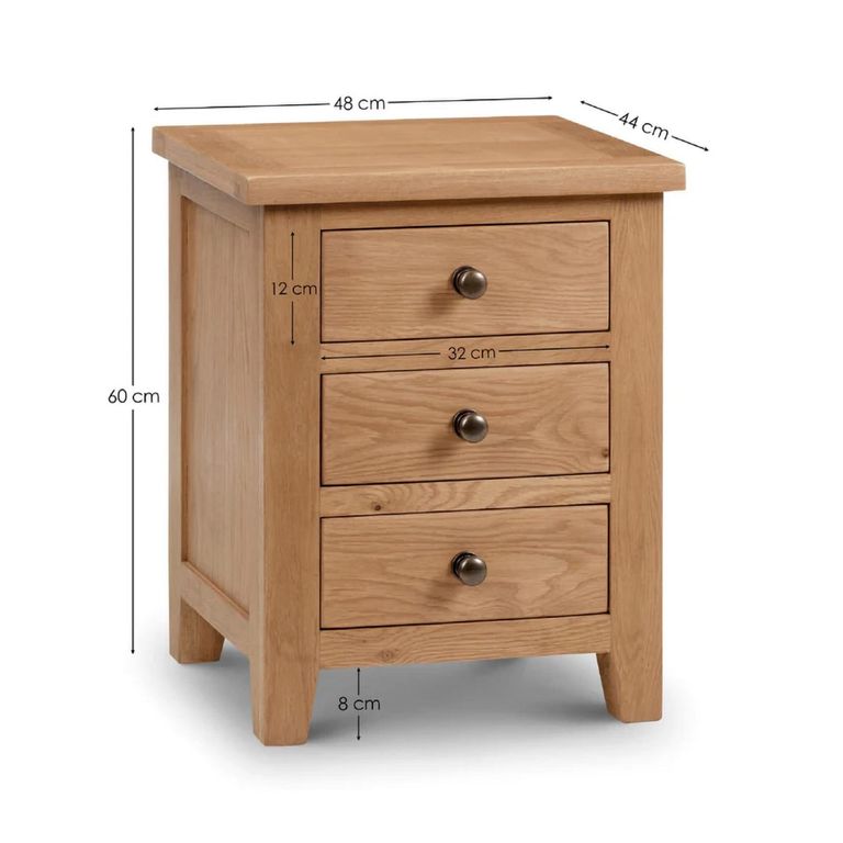 Marlborough Bedside Cabinet - 3 Drawer - Oak