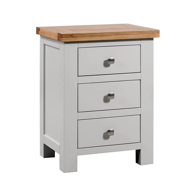 Lundy Bedside Cabinet - 3 Drawer - Grey Painted