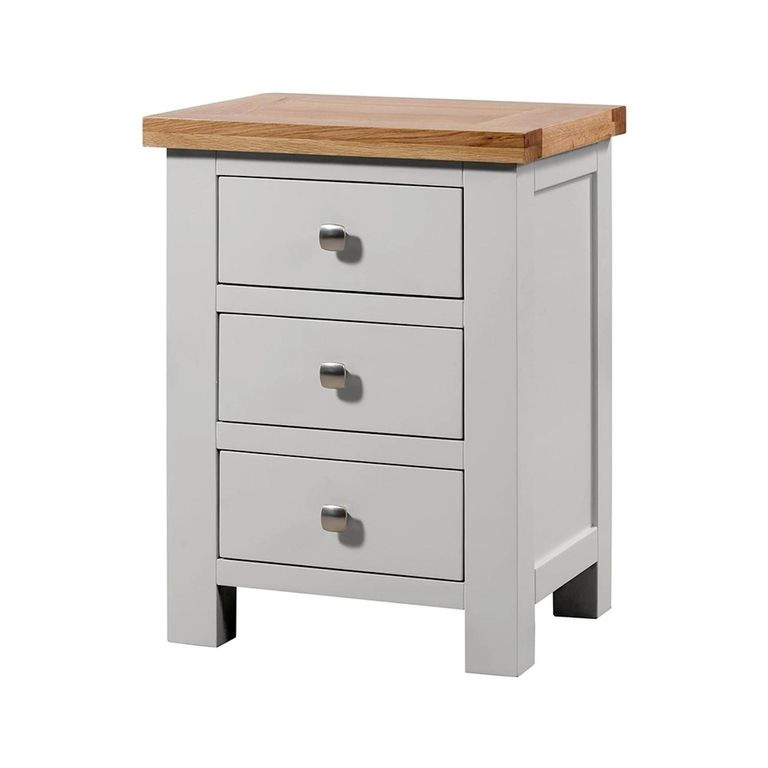 Lundy Bedside Cabinet - 3 Drawer - Grey Painted