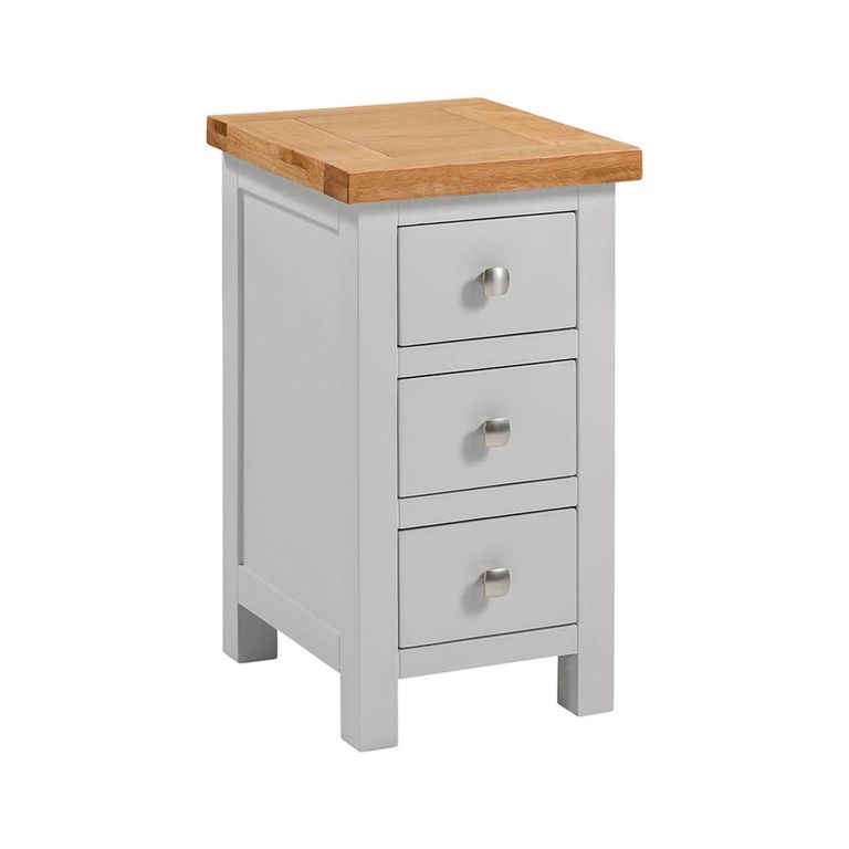 Lundy Bedside Cabinet - 3 Drawer Compact - Grey Painted