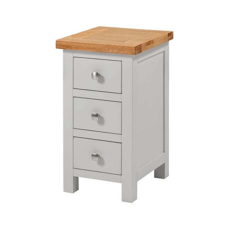 Lundy Bedside Cabinet - 3 Drawer Compact - Grey Painted