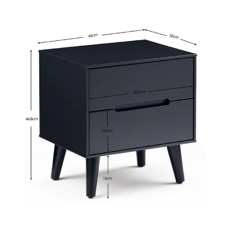 Alicia Black Bedside Cabinet - 2 Drawer