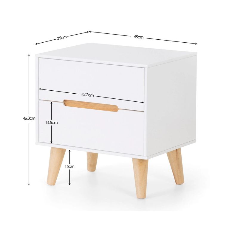 Alicia White Bedside Cabinet - 2 Drawer