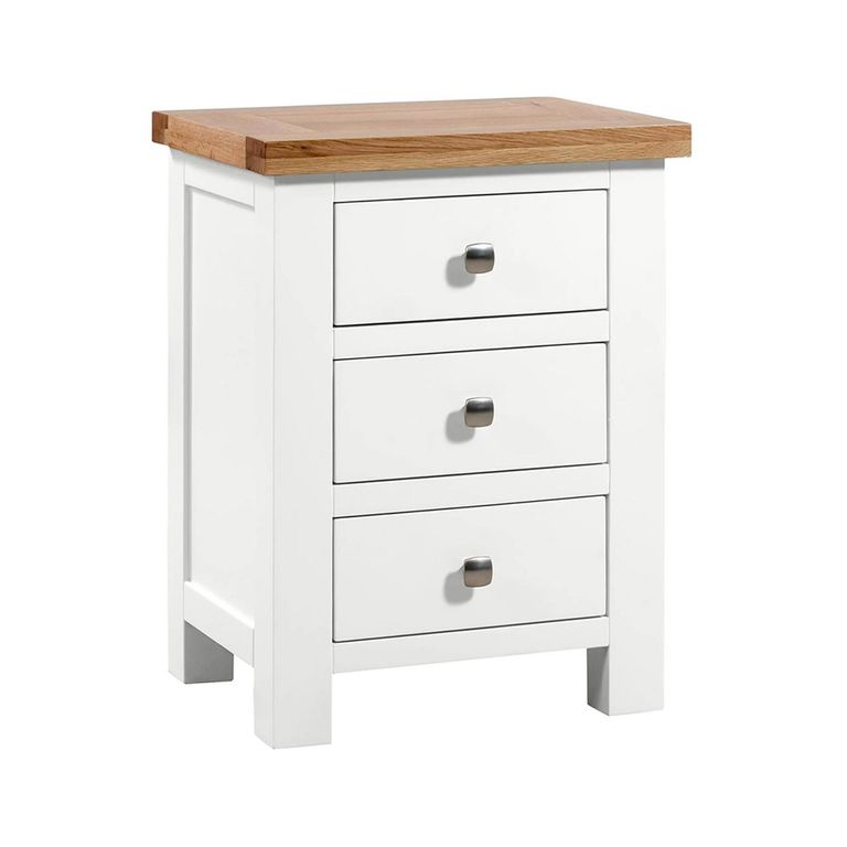 Lundy Bedside Cabinet - 3 Drawer - White Painted