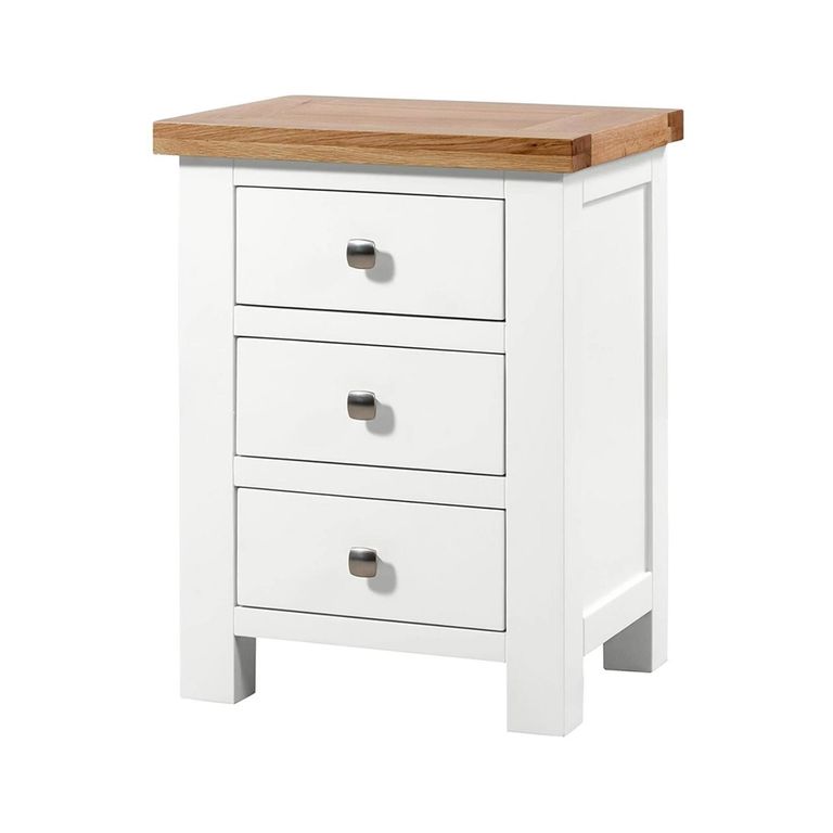 Lundy Bedside Cabinet - 3 Drawer - White Painted