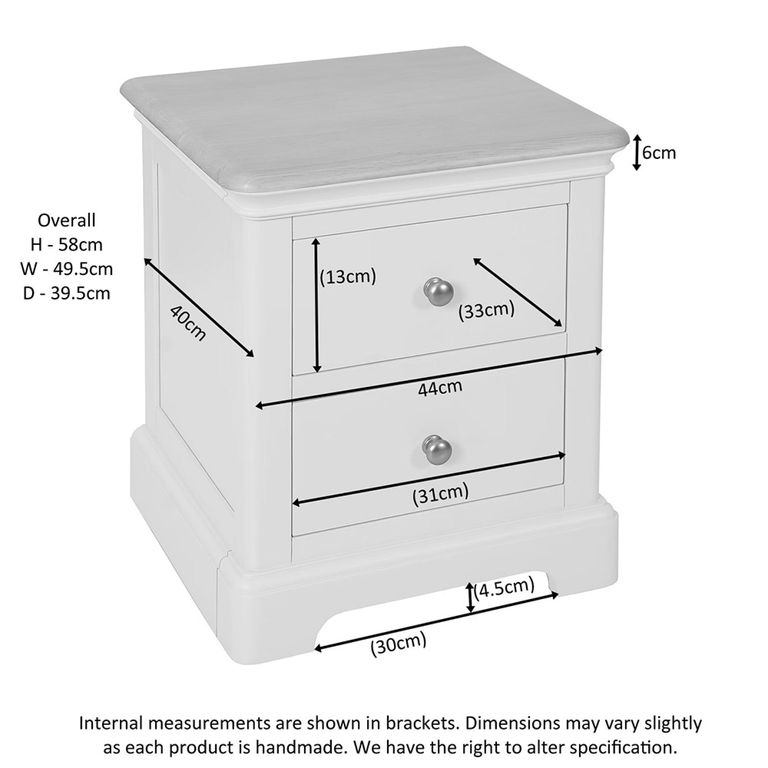 Cromwell Bedside Cabinet - 2 Drawer - Grey Painted