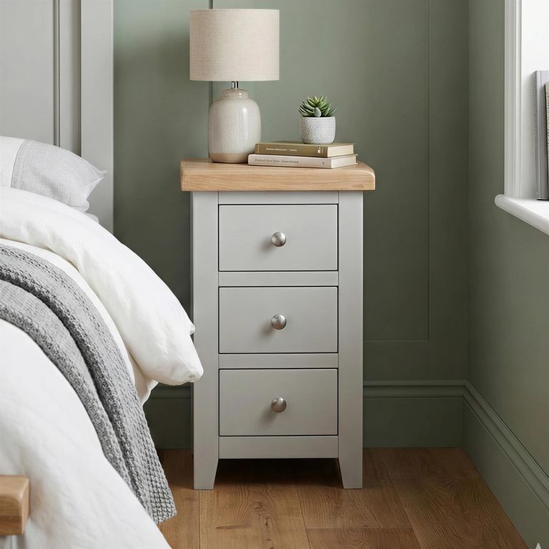 Wilmont Bedside Cabinet - 3 Drawer Compact - Grey Painted