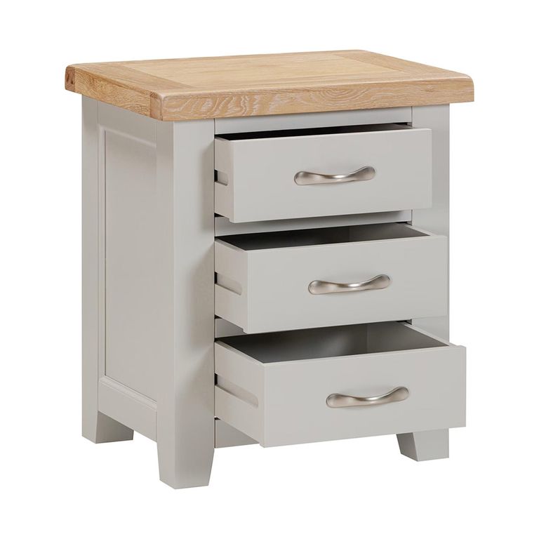 Wilmont Bedside Cabinet - 3 Drawer - Grey Painted