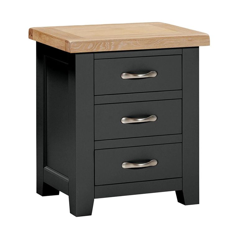 Wilmont Bedside Cabinet - 3 Drawer - Black Painted