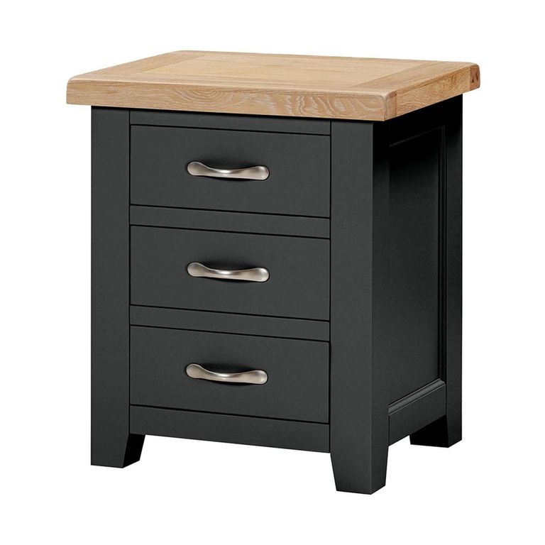 Wilmont Bedside Cabinet - 3 Drawer - Black Painted