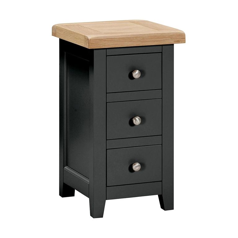 Wilmont Bedside Cabinet - 3 Drawer Compact - Black Painted