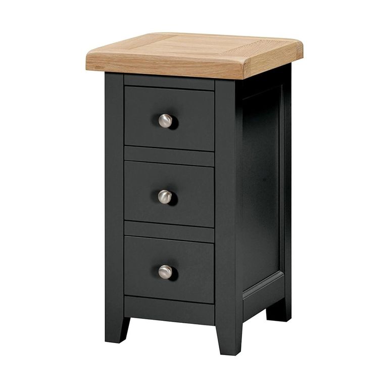 Wilmont Bedside Cabinet - 3 Drawer Compact - Black Painted