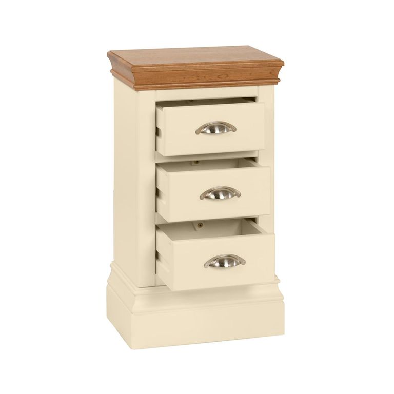 Versailles Bedside Cabinet - 3 Drawer Compact - Ivory Painted