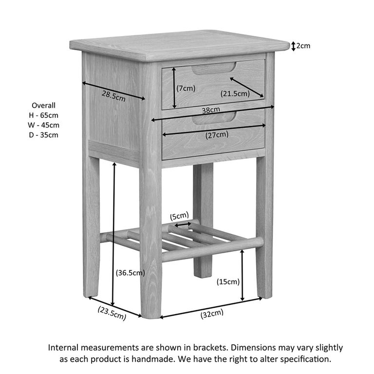 Twyford Bedside Table - 2 Drawer - Oak