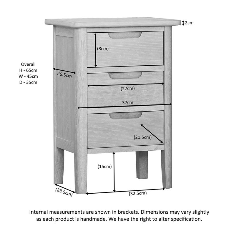 Twyford Bedside Cabinet - 3 Drawer - Oak
