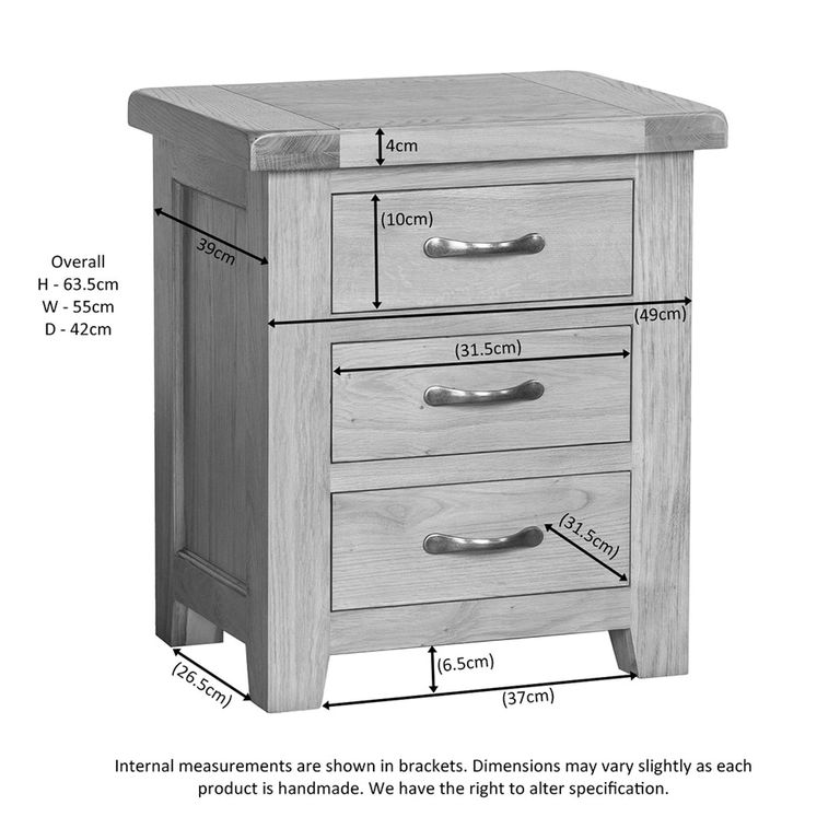 Somer Bedside Cabinet - 3 Drawer - Oak