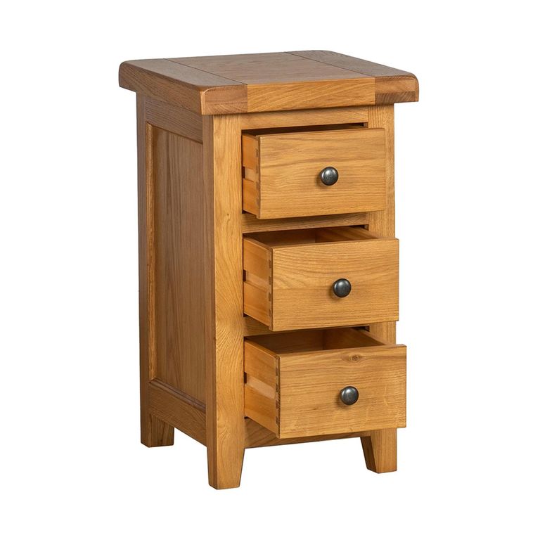 Somer Bedside Cabinet - 3 Drawer Compact - Oak