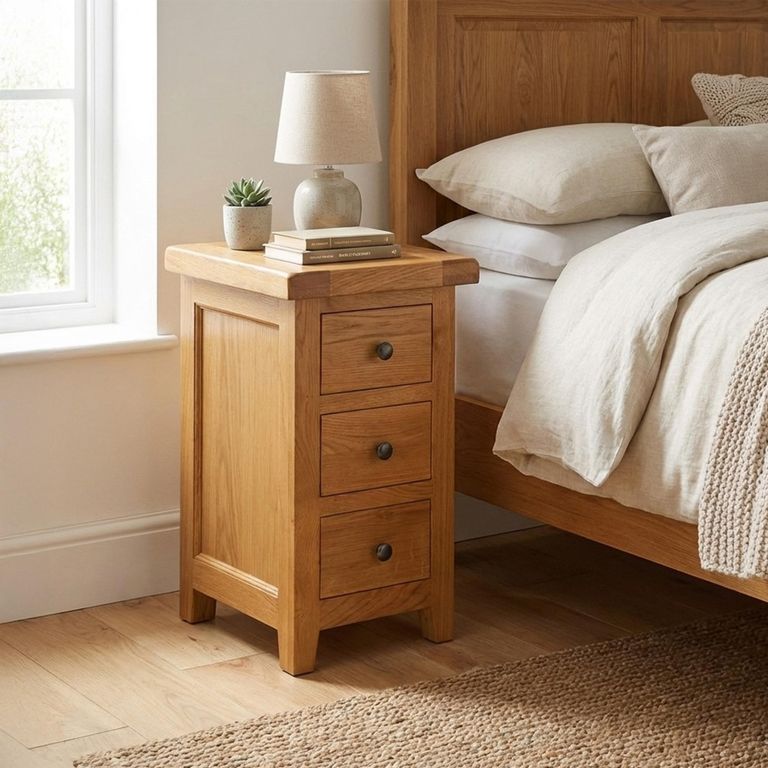 Somer Bedside Cabinet - 3 Drawer Compact - Oak
