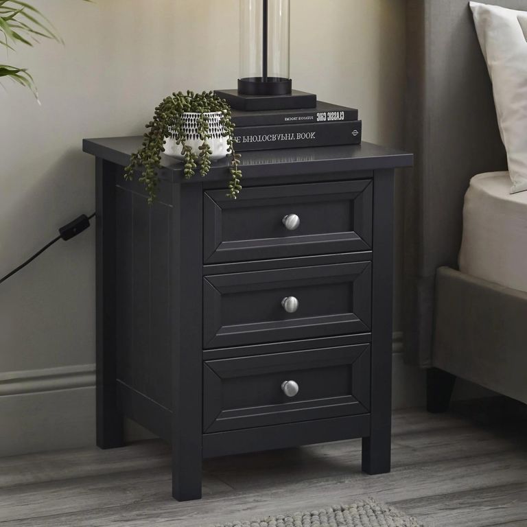Maine Bedside Cabinet - 3 Drawer - Black