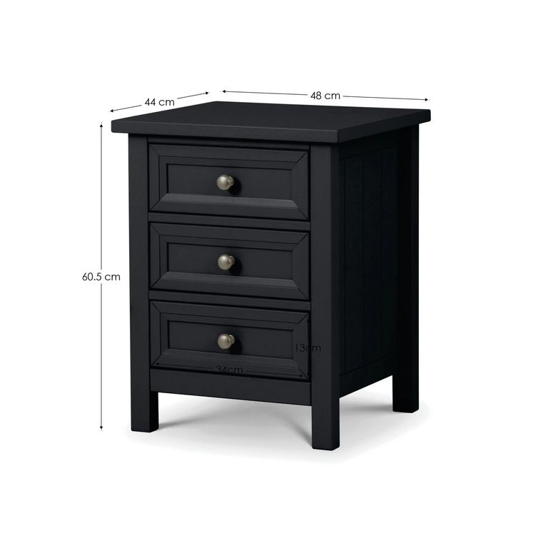 Maine Bedside Cabinet - 3 Drawer - Black