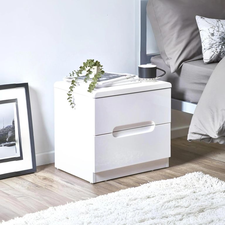 Manhattan Bedside Cabinet - 2 Drawer - White Gloss