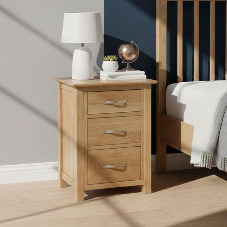 Nimbus Bedside Cabinet - 3 Drawer High - Oak