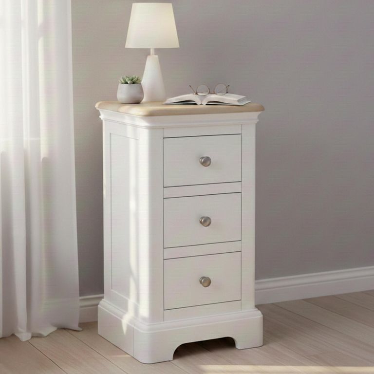 Cromwell Bedside Cabinet - 3 Drawer Compact - White Painted