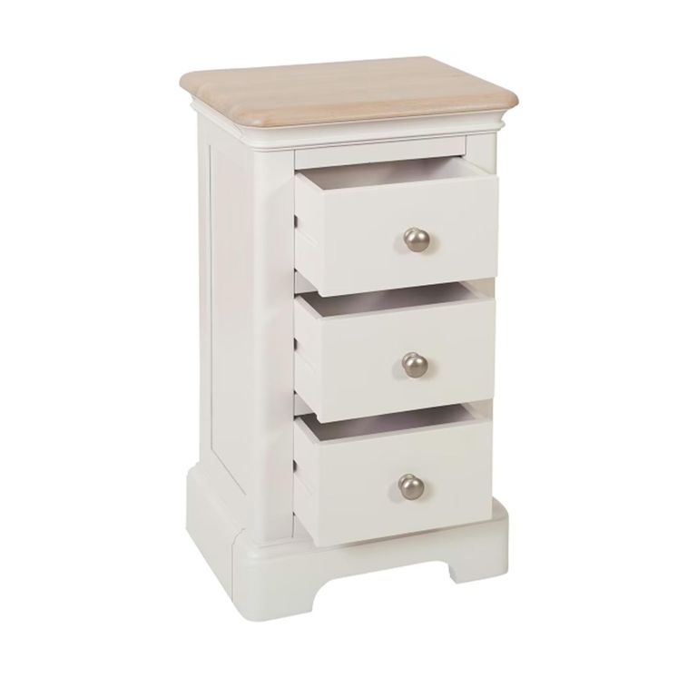 Cromwell Bedside Cabinet - 3 Drawer Compact - Grey Painted