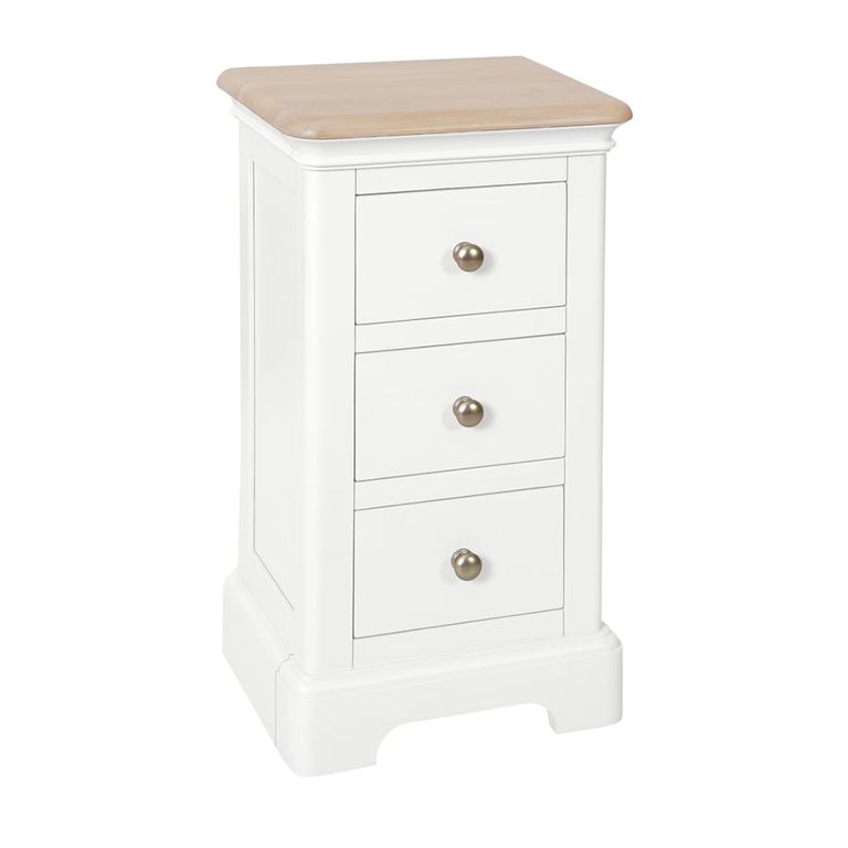 Cromwell Bedside Cabinet - 3 Drawer Compact - White Painted