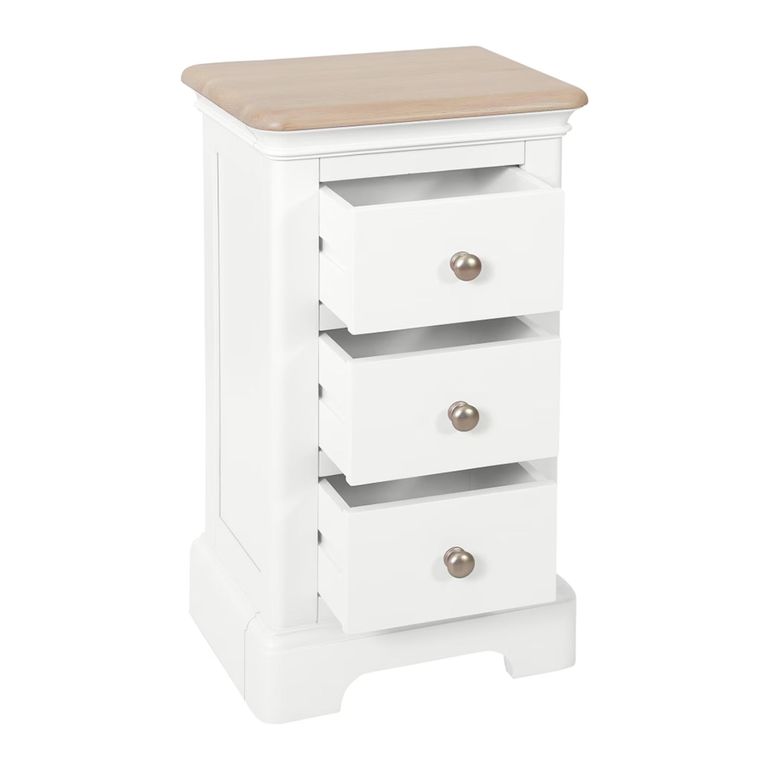 Cromwell Bedside Cabinet - 3 Drawer Compact - White Painted