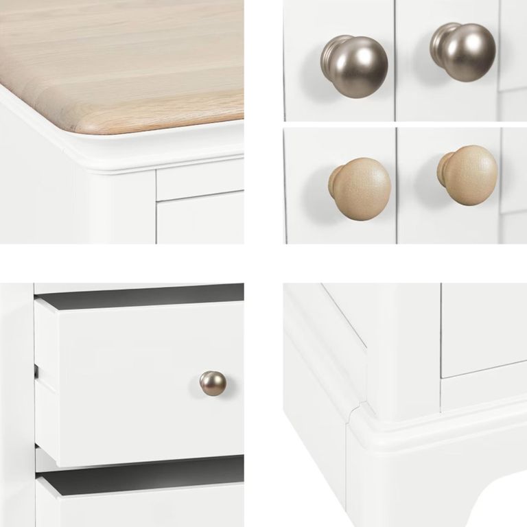 Cromwell Bedside Cabinet - 3 Drawer Compact - White Painted