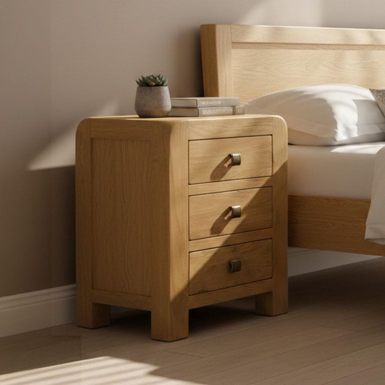 Curve Bedside Cabinet - 3 Drawer - Oak