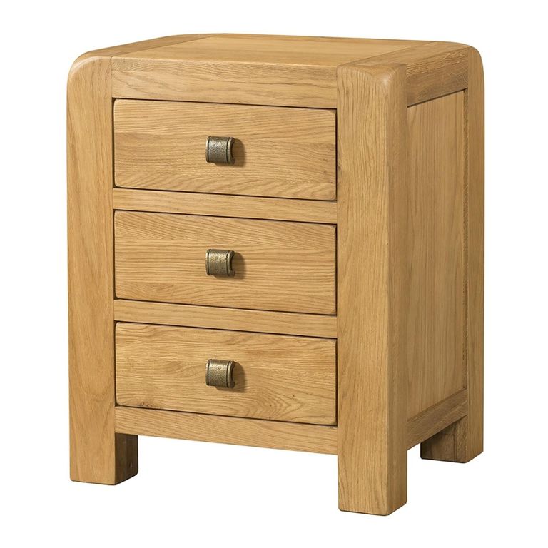 Curve Bedside Cabinet - 3 Drawer - Oak