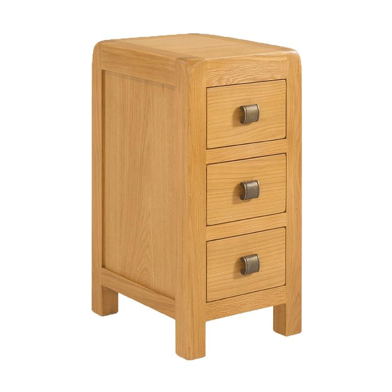 Curve Bedside Cabinet - 3 Drawer Compact - Oak