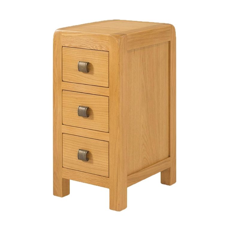 Curve Bedside Cabinet - 3 Drawer Compact - Oak
