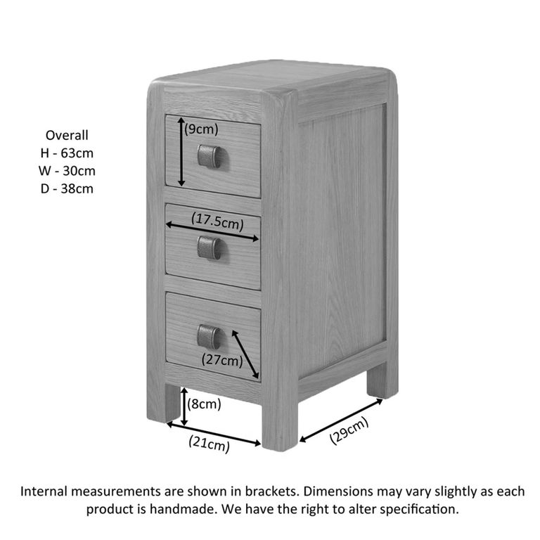 Curve Bedside Cabinet - 3 Drawer Compact - Oak