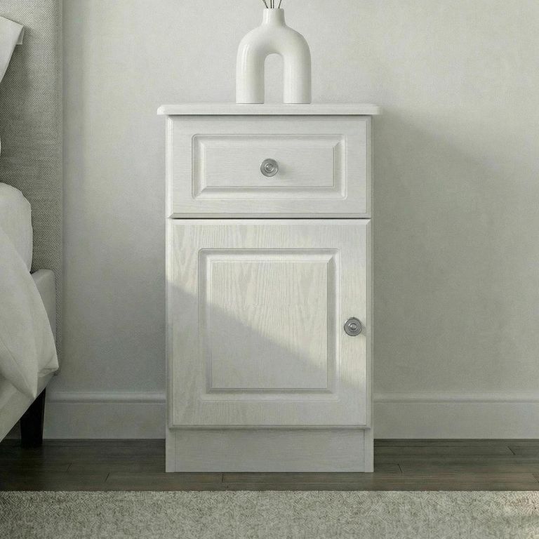 Pembroke White 1 Door 1 Drawer Bedside Cabinet LHF