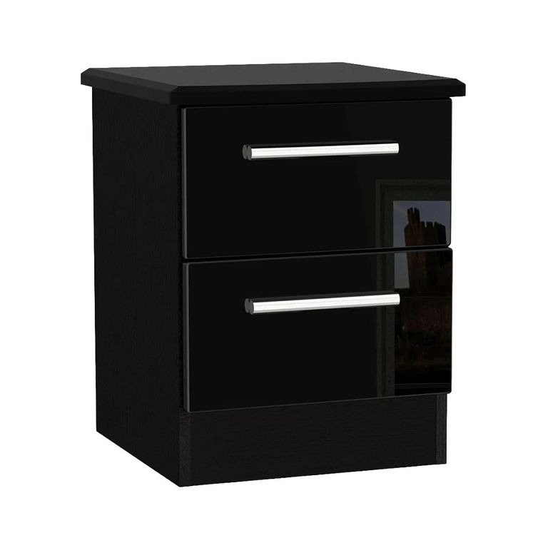 Knightsbridge Bedside Cabinet - 2 Drawer - Black Gloss