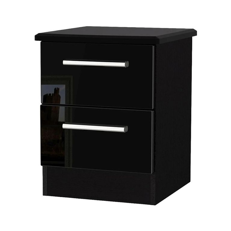 Knightsbridge Bedside Cabinet - 2 Drawer - Black Gloss