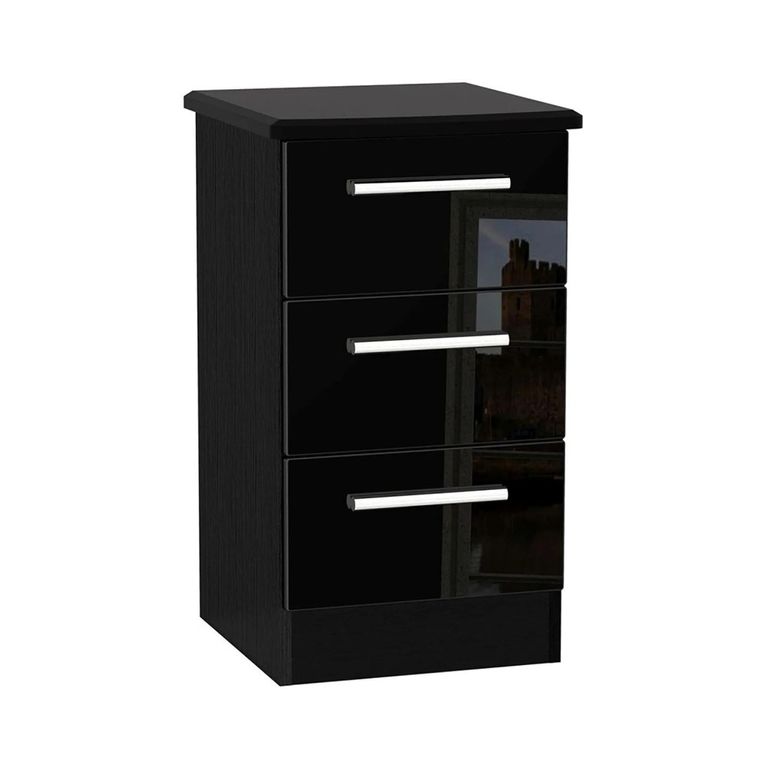 Knightsbridge Bedside Cabinet - 3 Drawer - Black Gloss