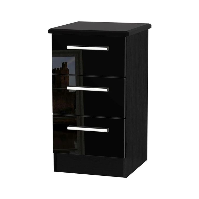 Knightsbridge Bedside Cabinet - 3 Drawer - Black Gloss