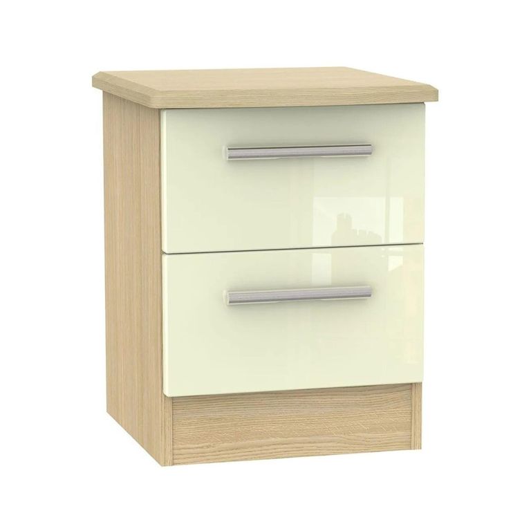 Knightsbridge Bedside Cabinet - 2 Drawer - Cream Gloss and Light Oak